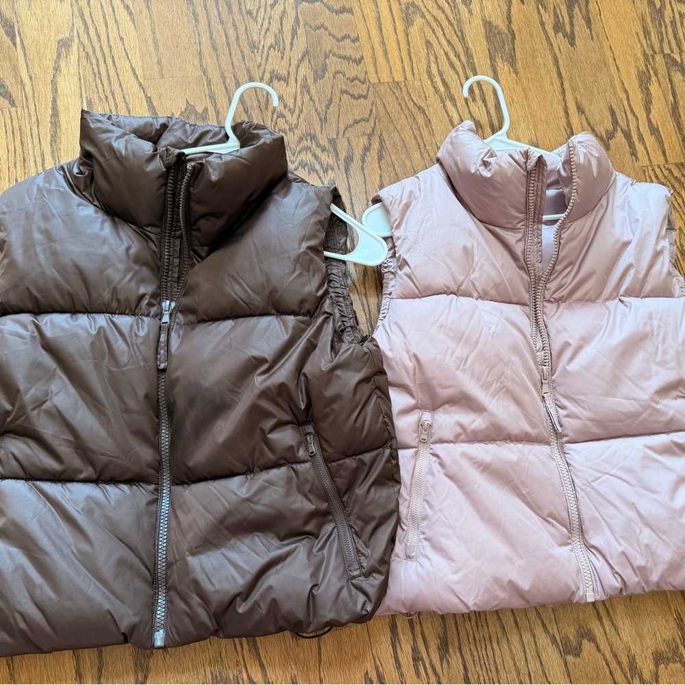 Lot of 2 Old Navy Puffer Vests | Size Medium | Brown & Blush Pink